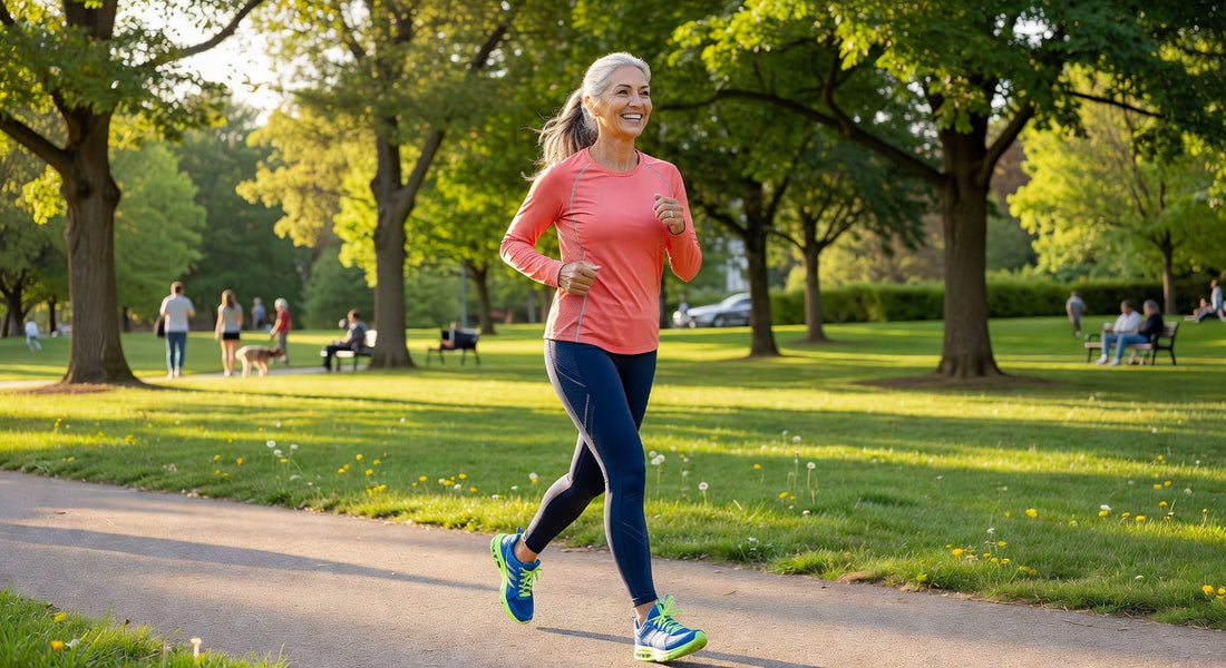Femme senior active pratiquant le running en toute confiance malgré les fuites urinaires