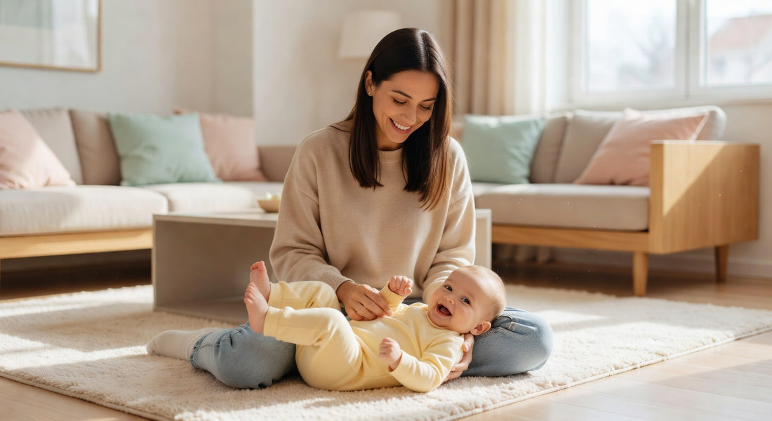 Jeune maman sereine avec son bébé après avoir géré l'incontinence post accouchement