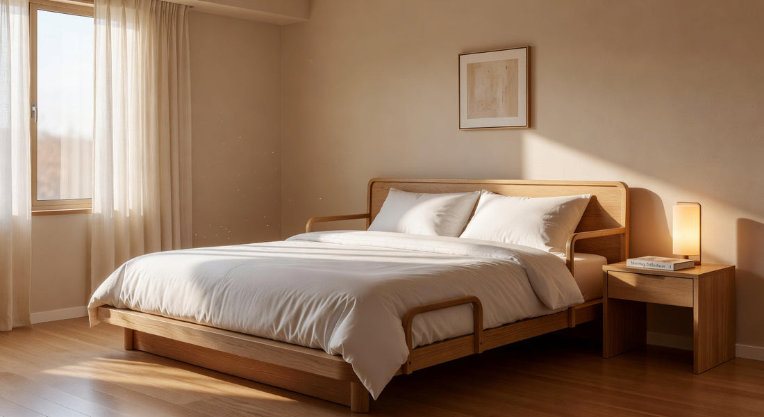 Chambre lumineuse avec lit protégé par protection literie adulte discrète et confortable